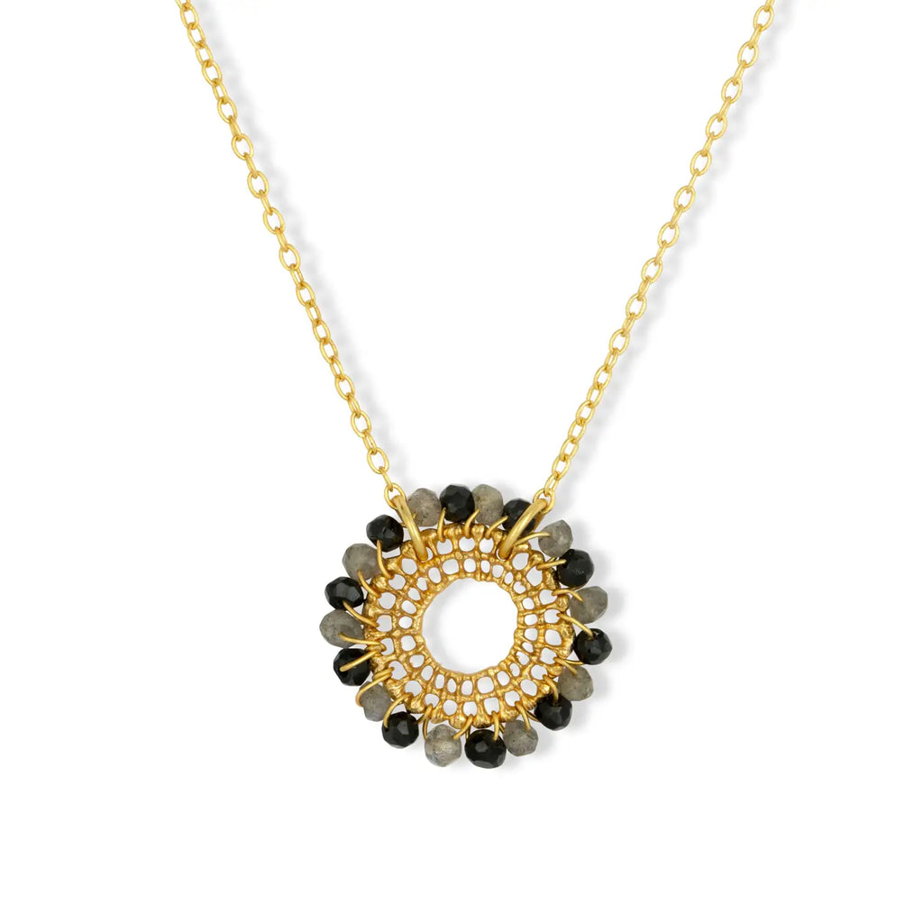 Nelly Sunburst Charm Short Necklace - Labradorite and Black Onyx image 2