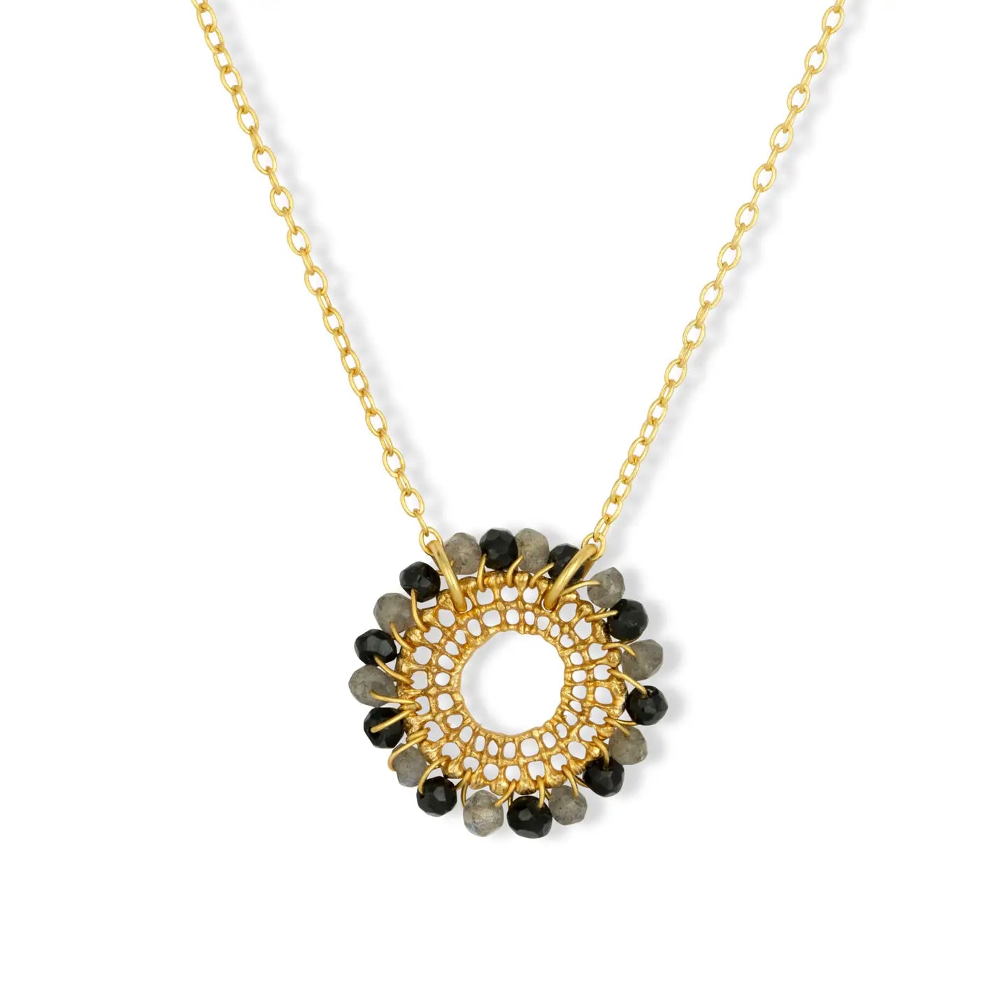 Nelly Sunburst Charm Short Necklace - Labradorite and Black Onyx image 2