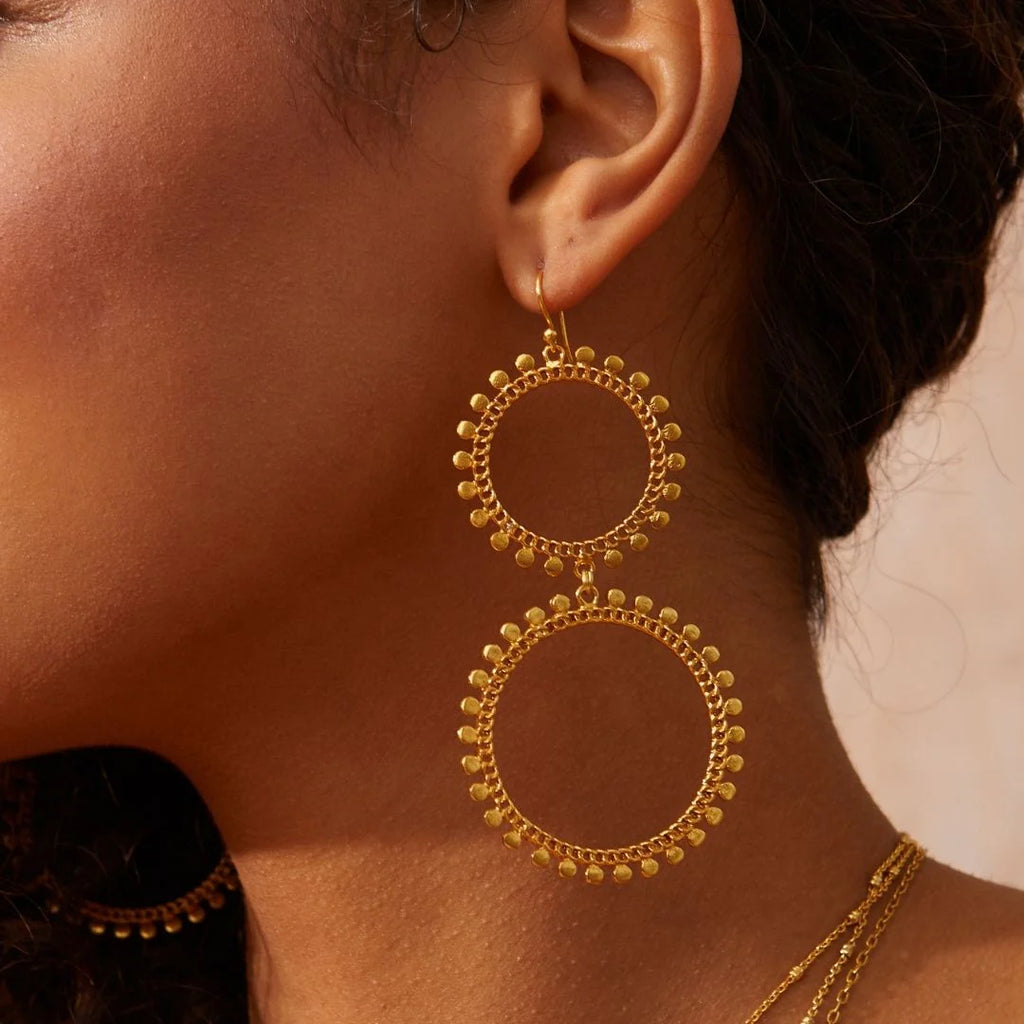 Double Sunray Gold Earrings image 1