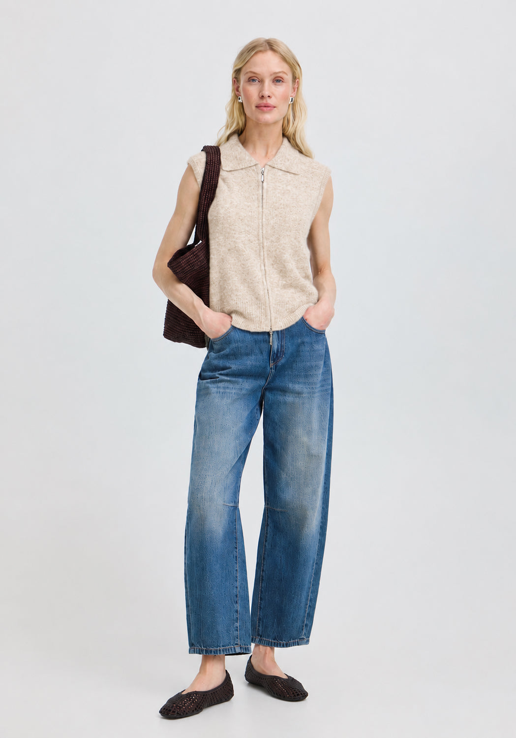 B Young Mea Zip Slipover in Beige image 0