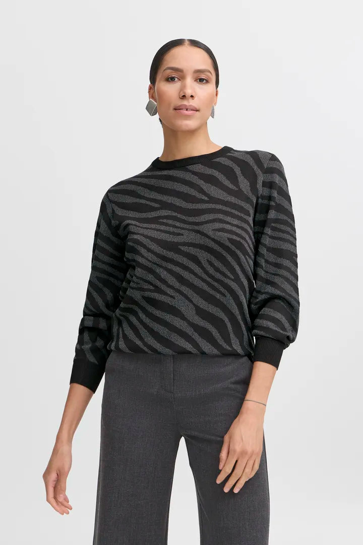 B Young Jacquard Lurex Trim Sweater image 2