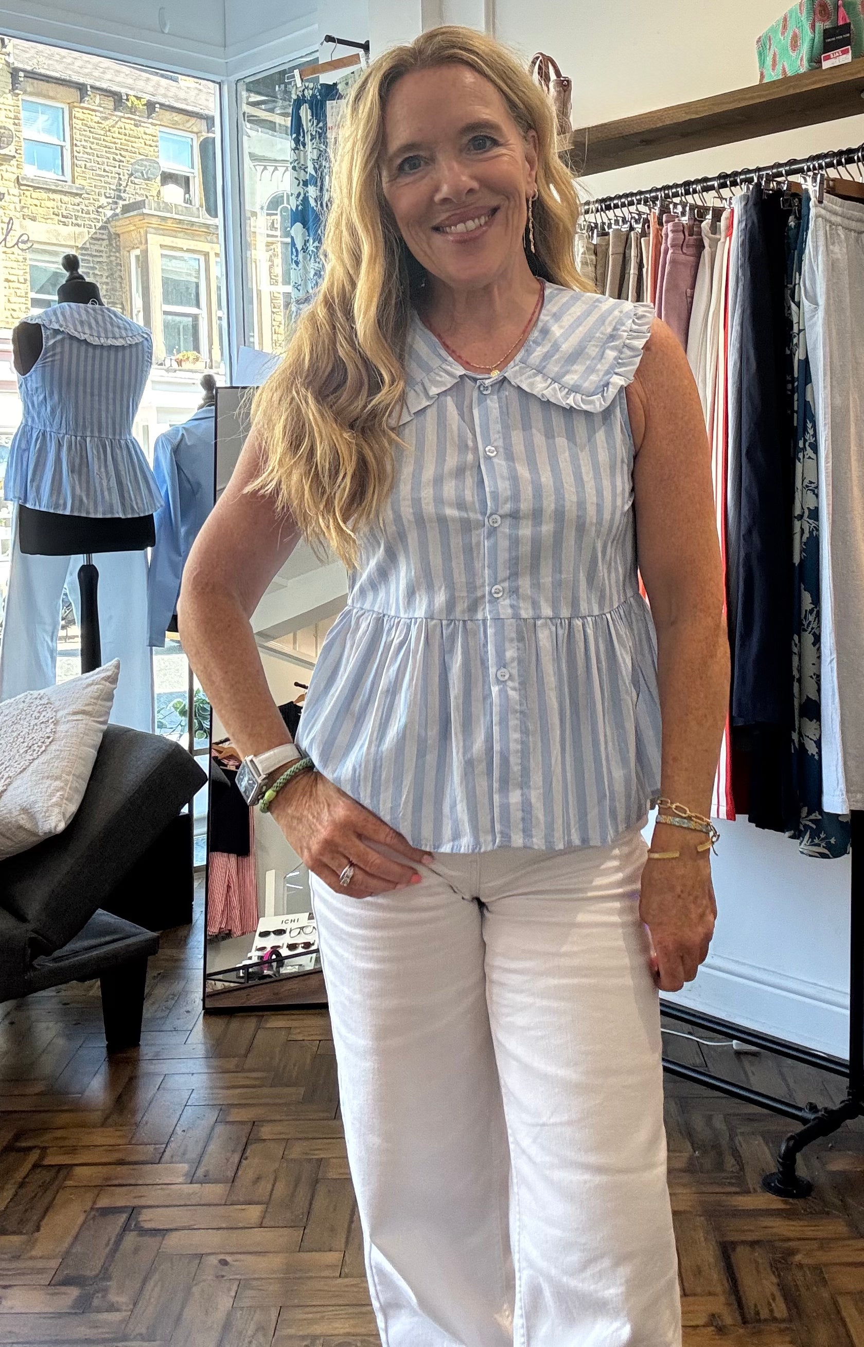 Emma Cotton Stripe Collar Top image 1