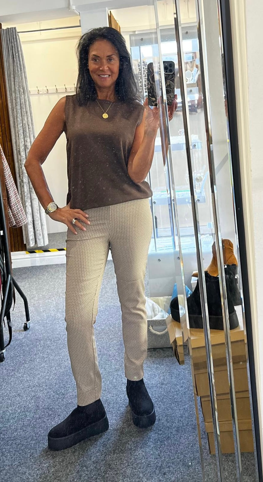 Pinns Becky Camel Diamond Ankle Grazer Trousers  image 0