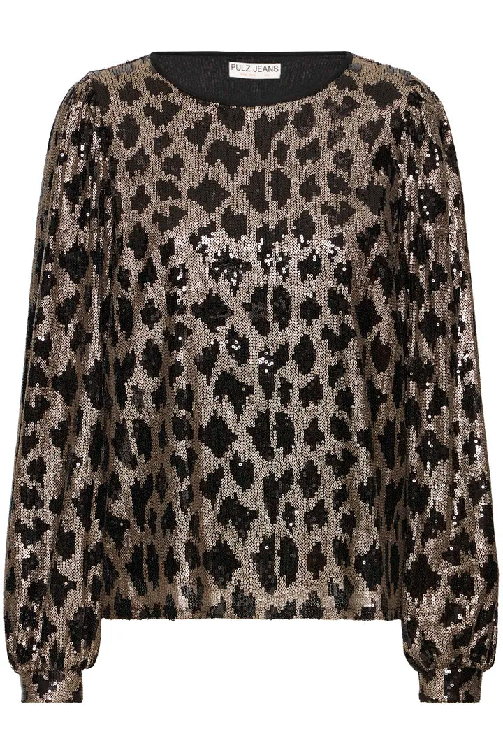 Pulz Sequin Leopard Print Top image 1