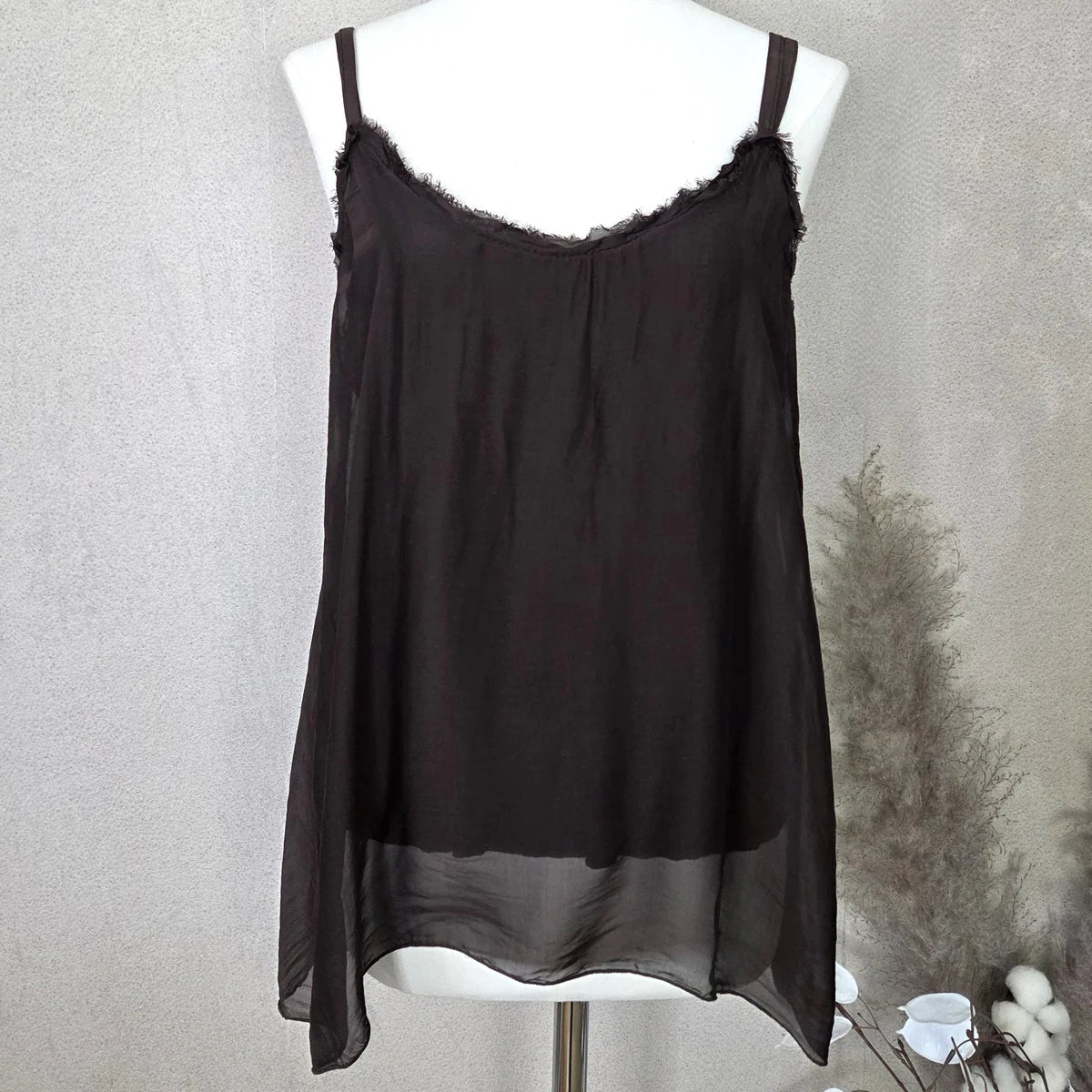 Parisa Silk Strappy Cami with Frayed Detail  image 2
