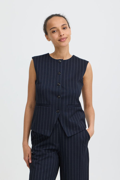B Young Wide Navy Stripe Trousers  image 1