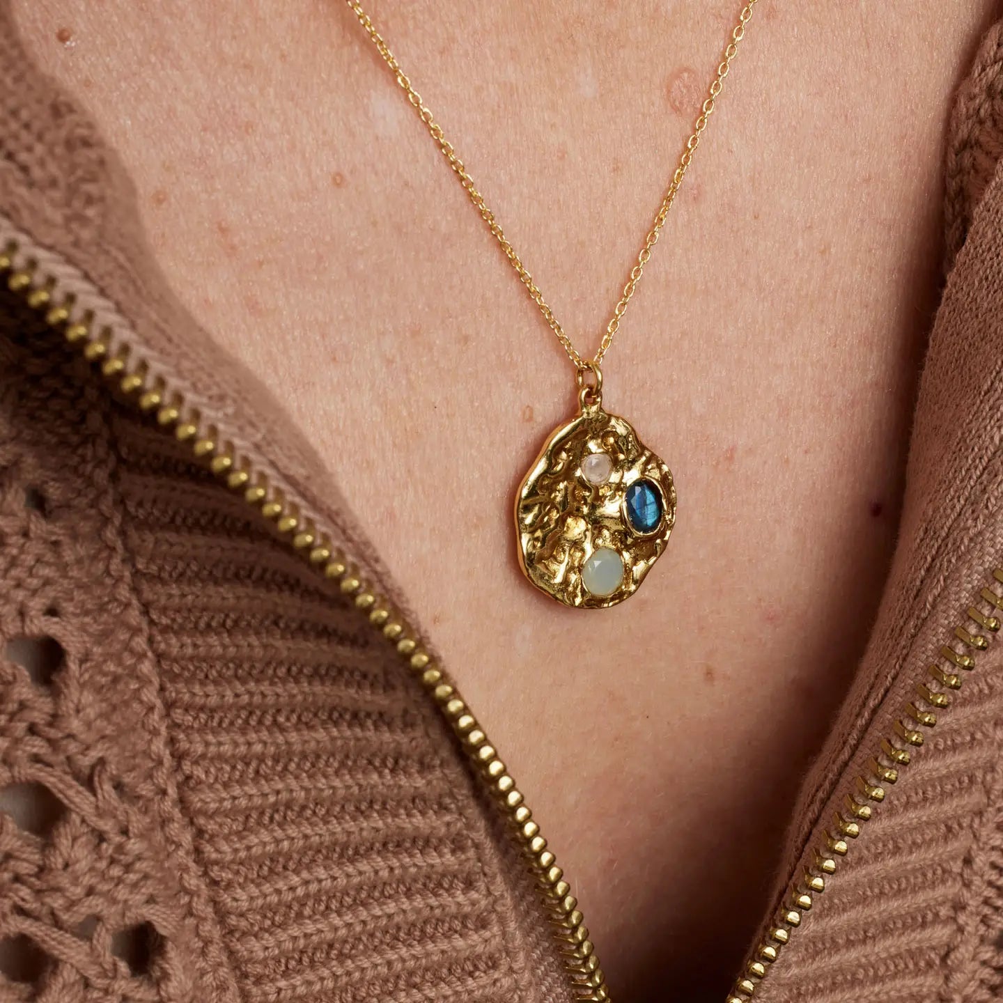 Gemstone Coin Pendant Necklace image 2
