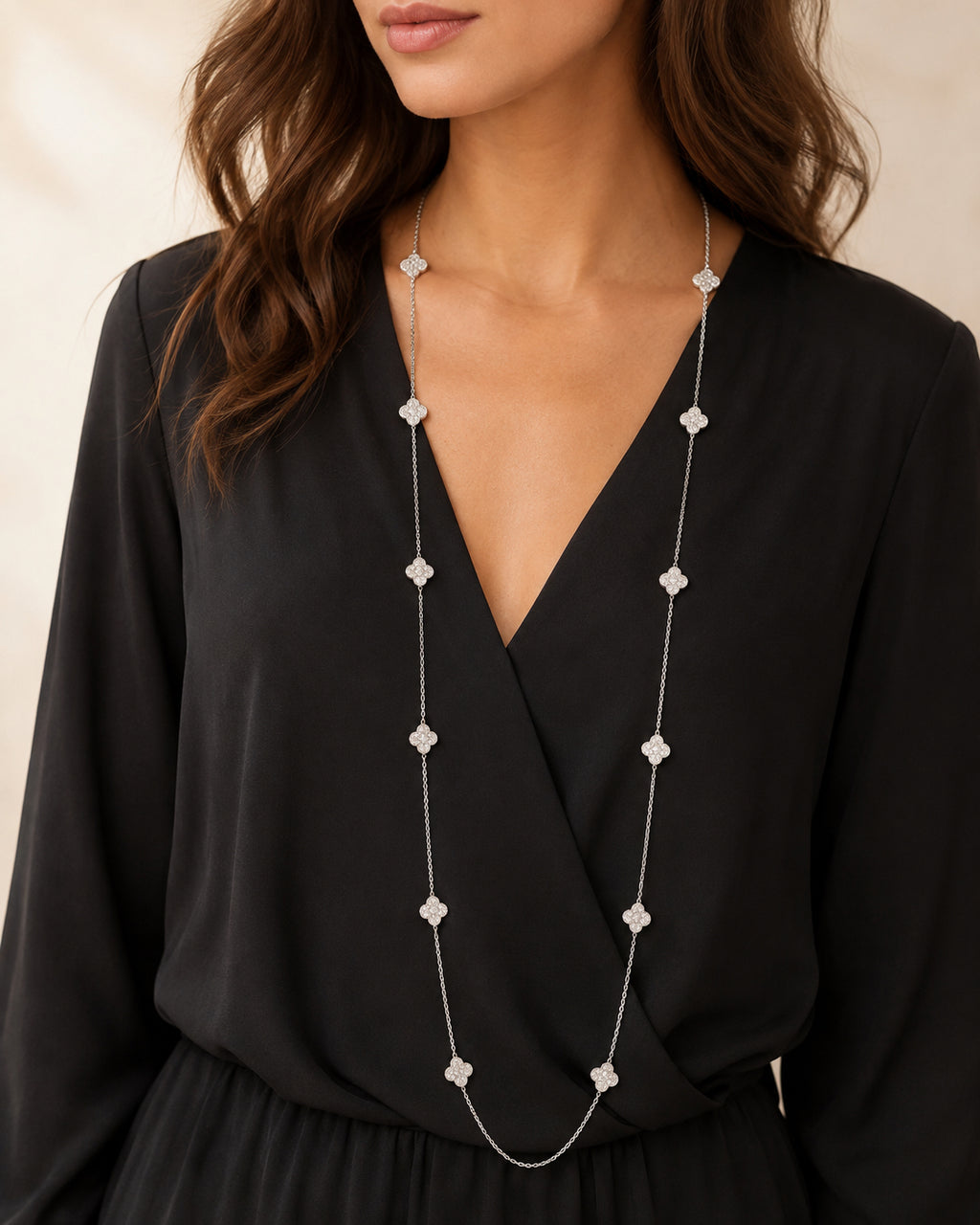 Long Necklace with Small Sparkle Flower Motif image 0