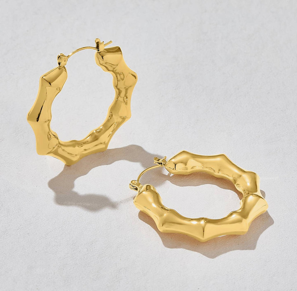 Bamboo Chunky Gold Hoop Earrings  image 0