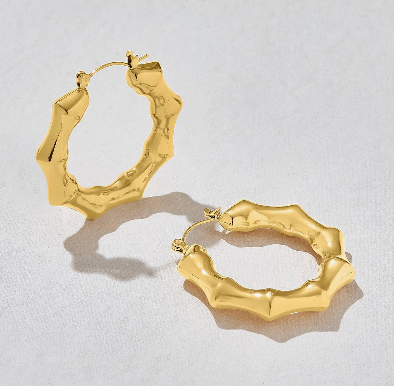 Bamboo Chunky Gold Hoop Earrings  image 0
