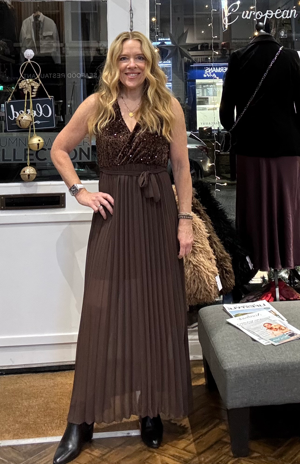 Honey Brown Sequin Top Maxi Dress image 2