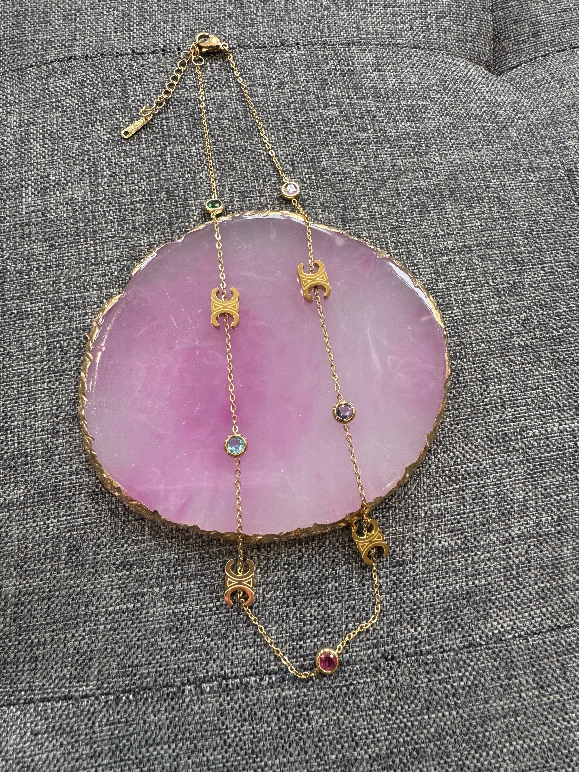 Short Gold Charm Stone Necklace  image 0