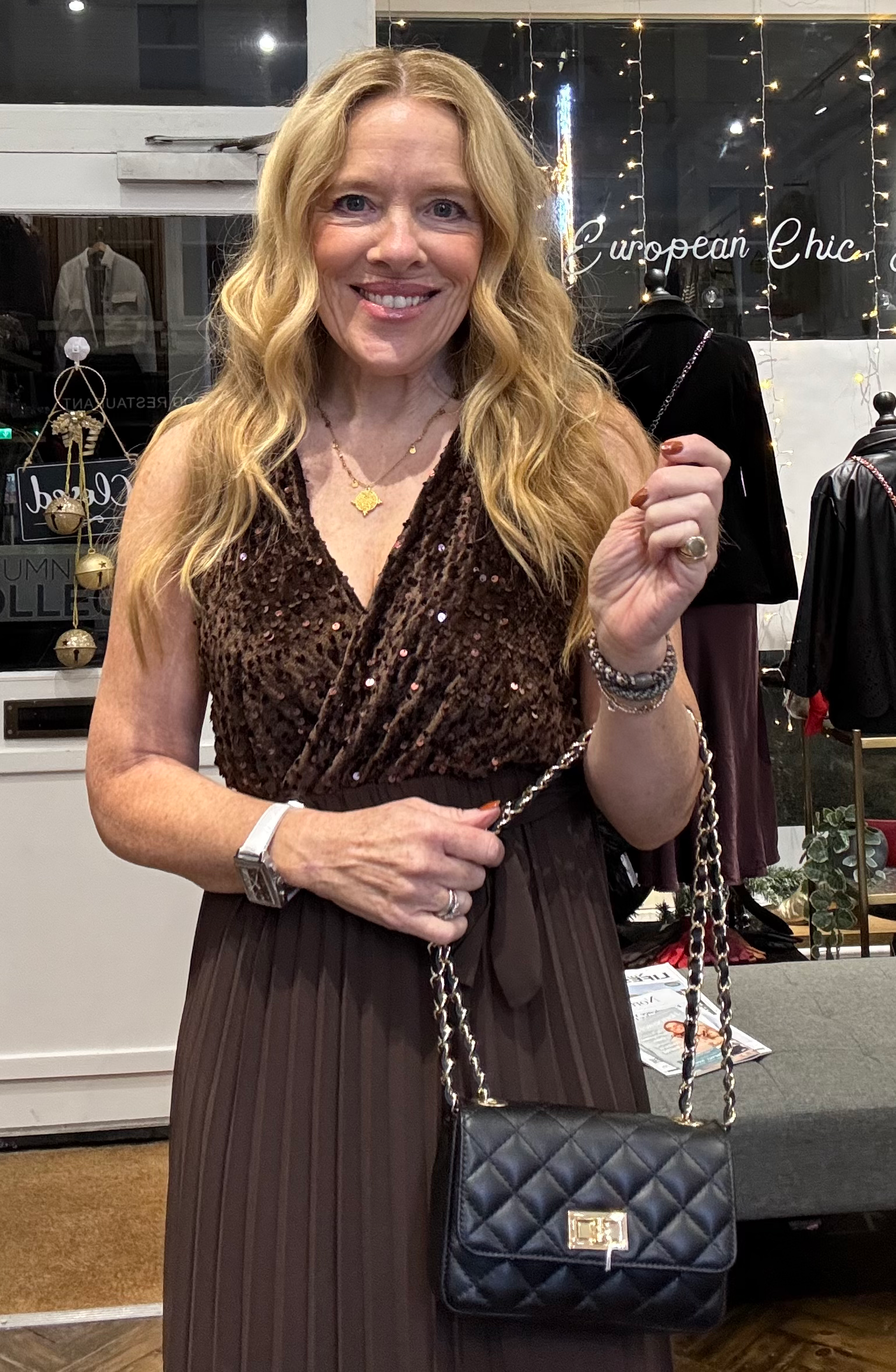 Honey Brown Sequin Top Maxi Dress image 0