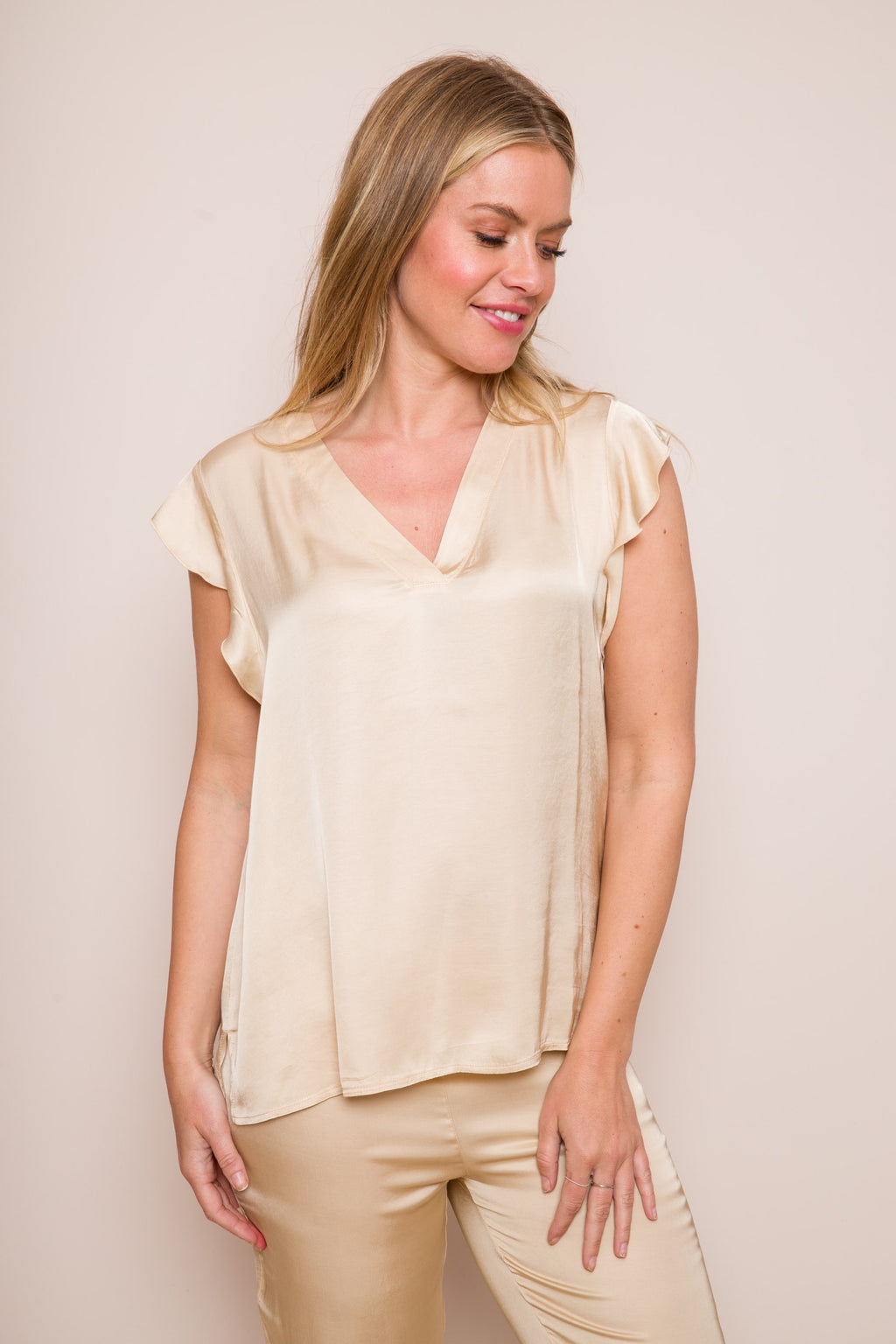 Wanda Satin Short Sleeve Frill Top image 1