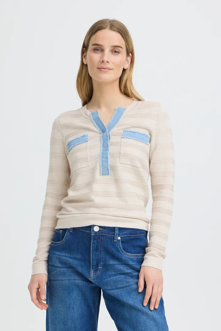 Pulz Sara Denim Trim Knit Sweater  image 1
