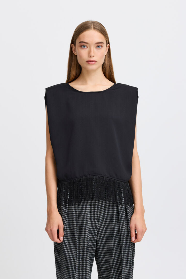 Ichi Ricco Black Sleeveless Satin Top image 3