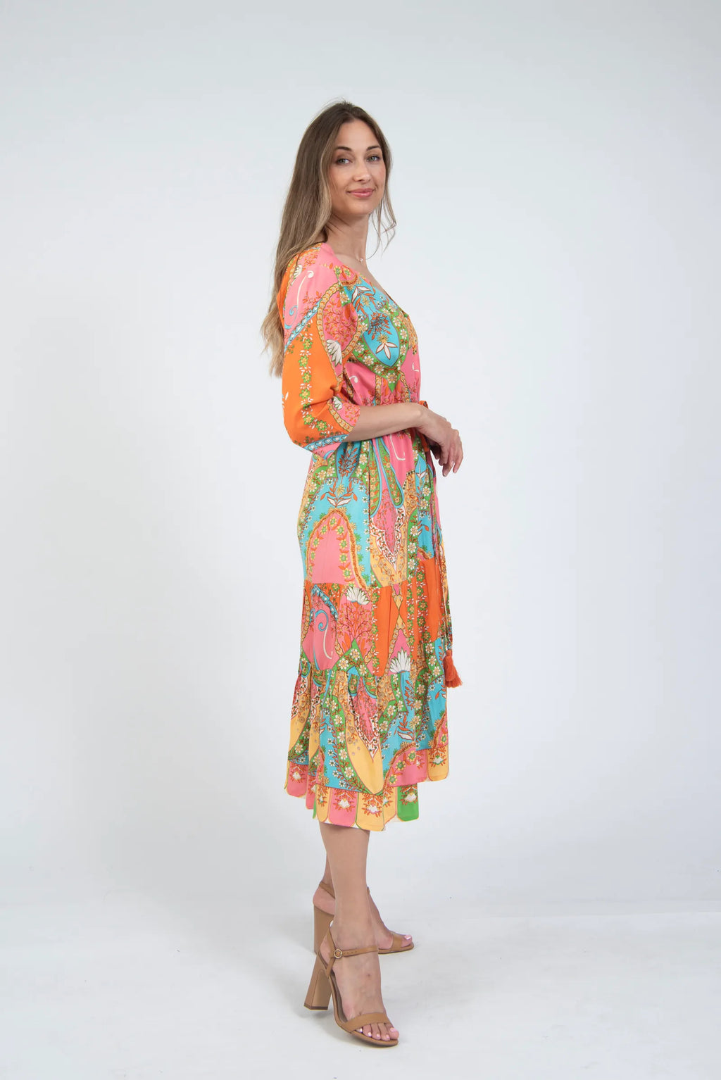 Sadie Coral Turquoise Midi Dress image 1