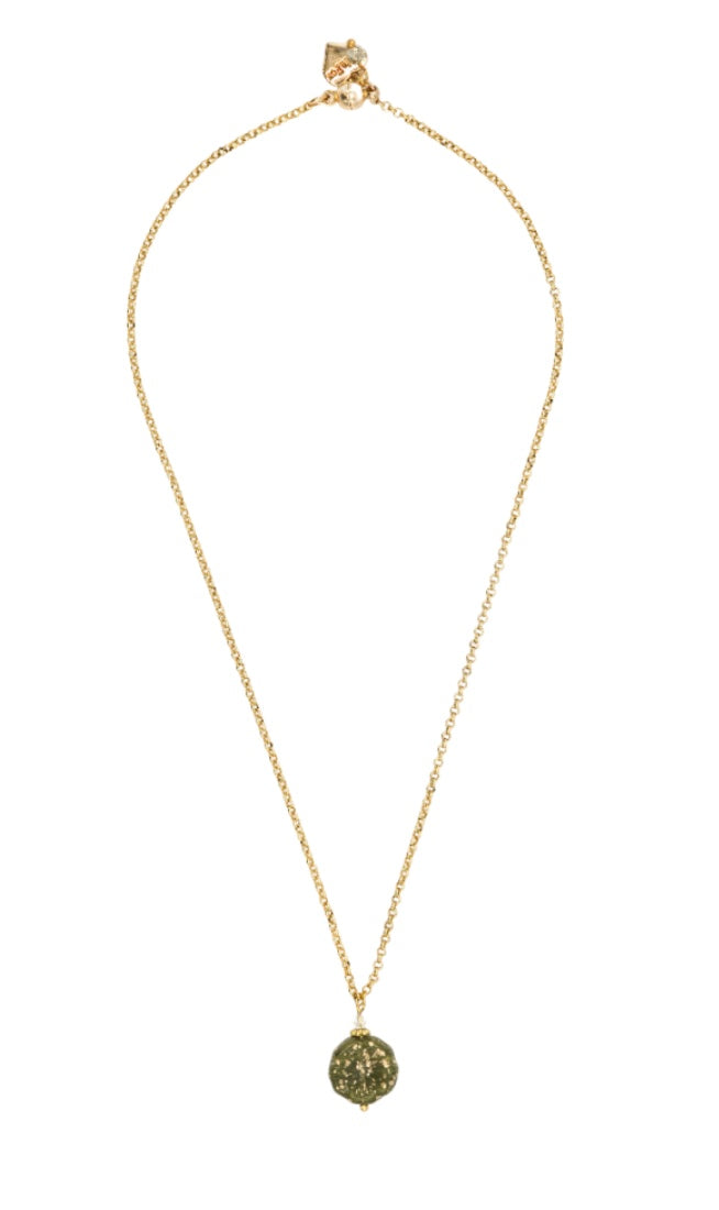 Prehnite Gemstone Gold Pansy Chain Necklace image 0