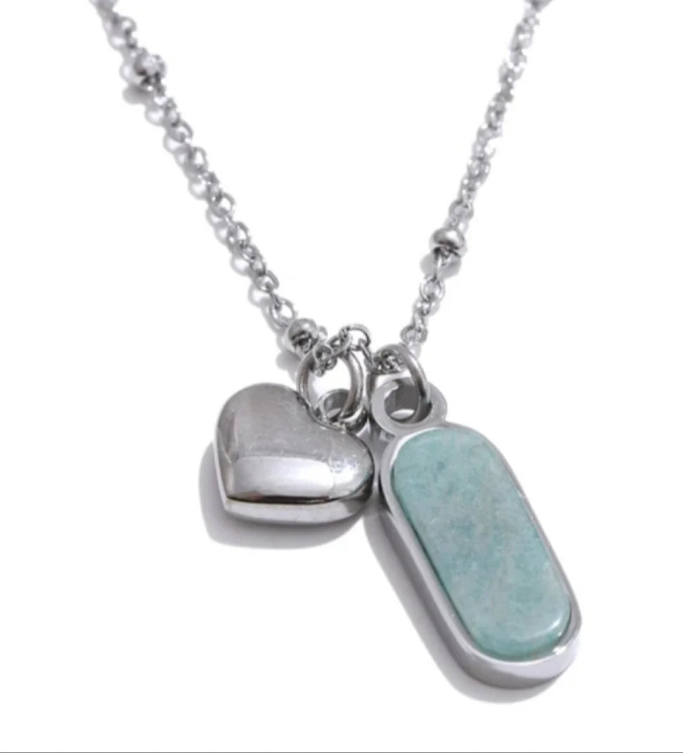 Amazonite Pendant Necklace with Heart in Silver image 0