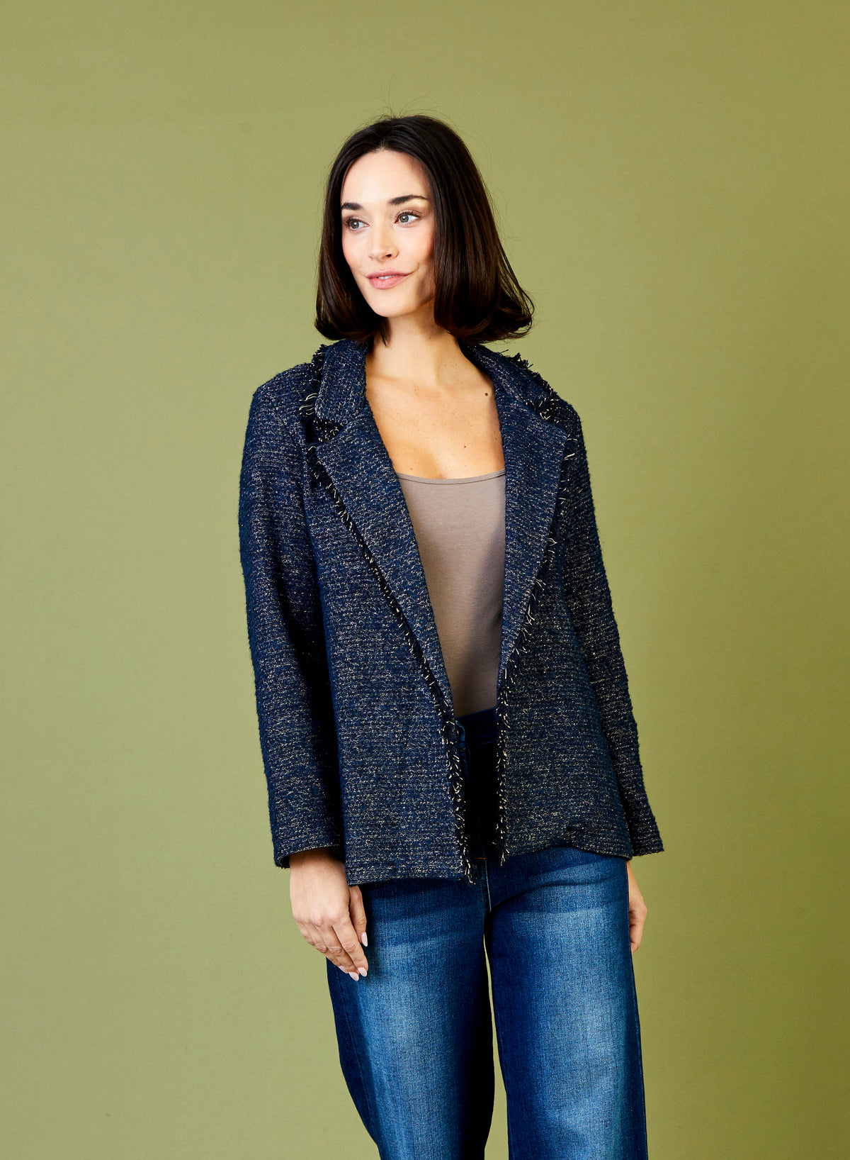 Bella Frayed Edge Lurex Longline Blazer