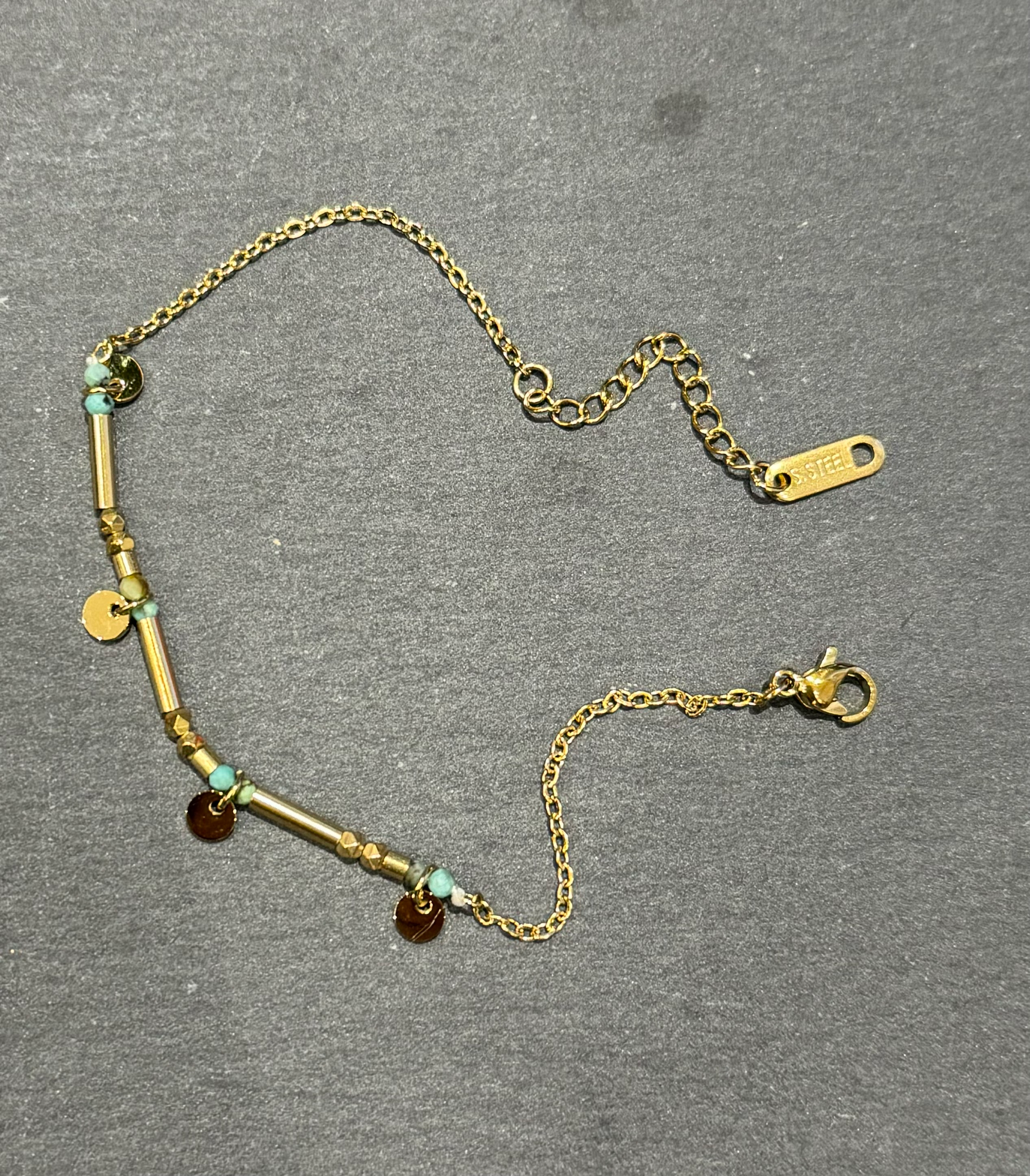 Gold Turquoise Disc Bracelet in Gold image 1