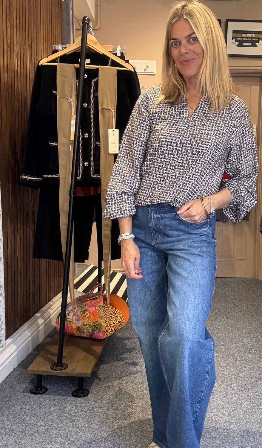 B Young Kia Grey Geometric Blouse Top image 0