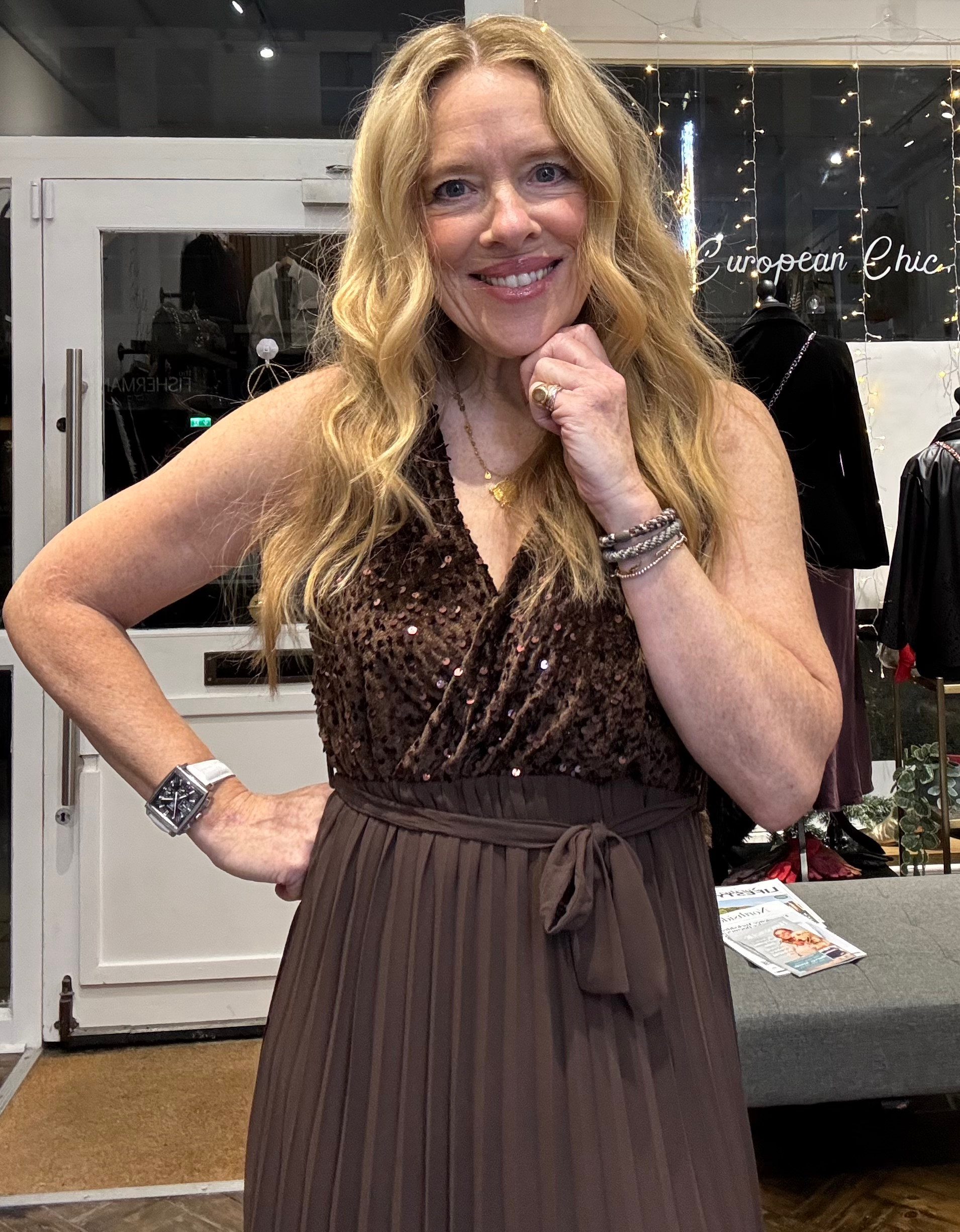 Honey Brown Sequin Top Maxi Dress image 3
