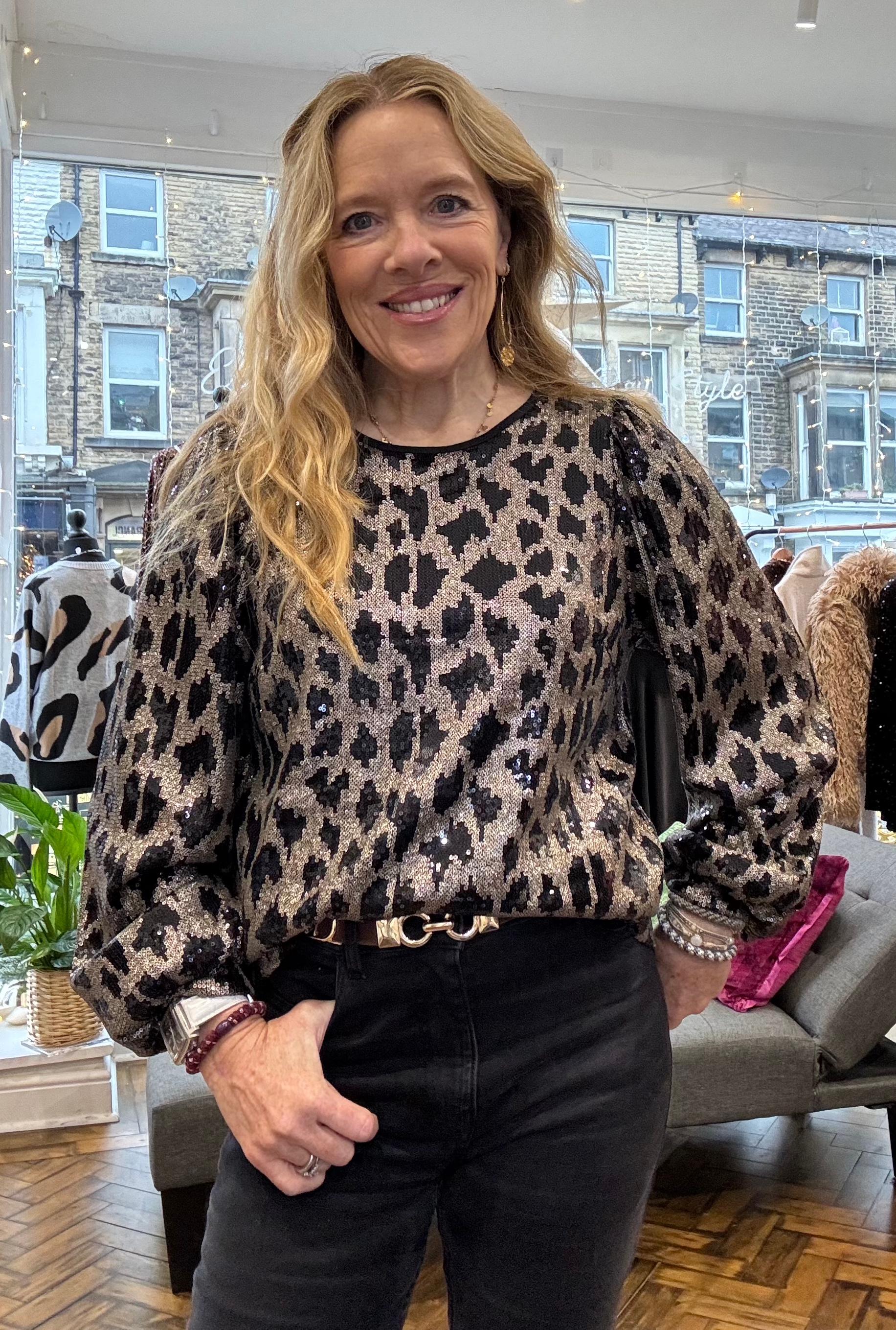 Pulz Sequin Leopard Print Top image 5
