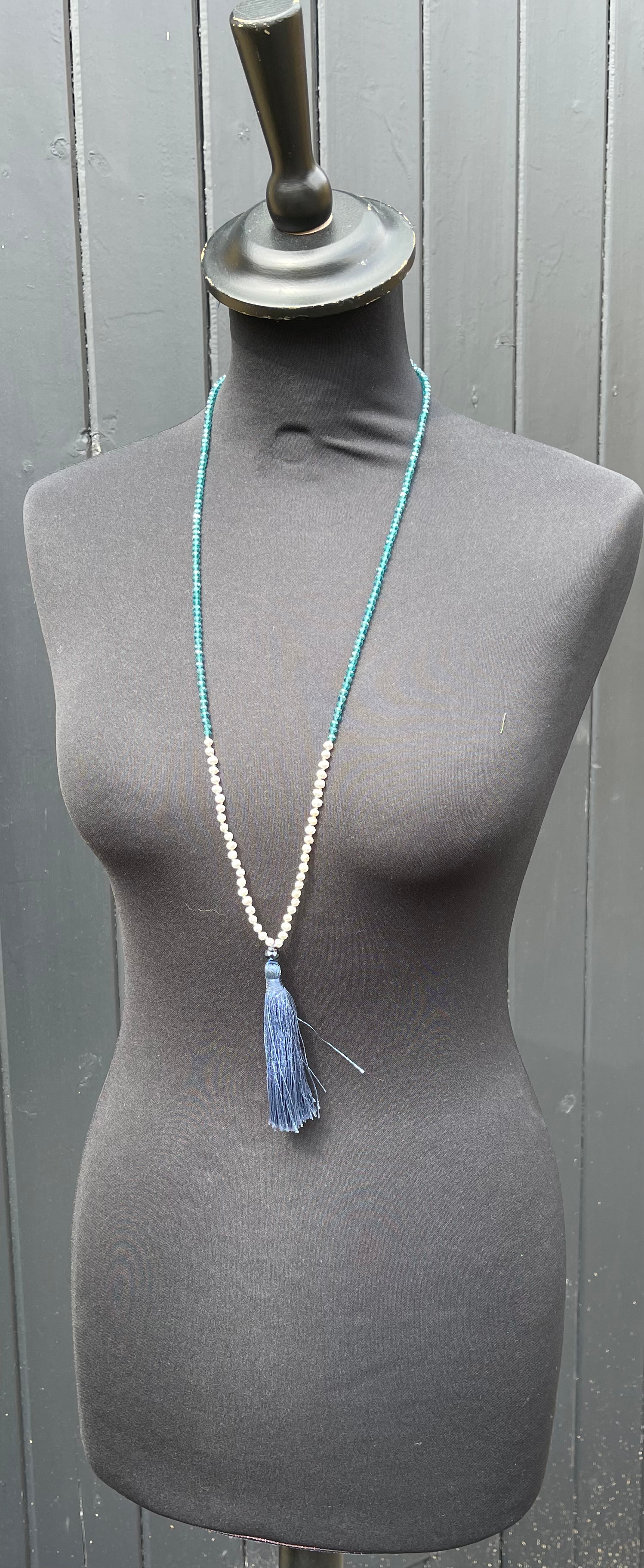 Crystal & Freshwater Pearl Tassel Necklace image 1