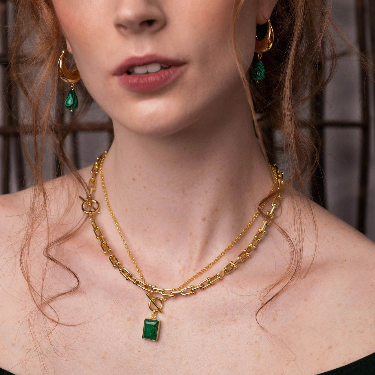 Delta Malachite Short Gold Necklace image 0
