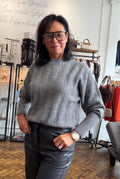 Sanne Grey Ribbed Drawstring Sweater