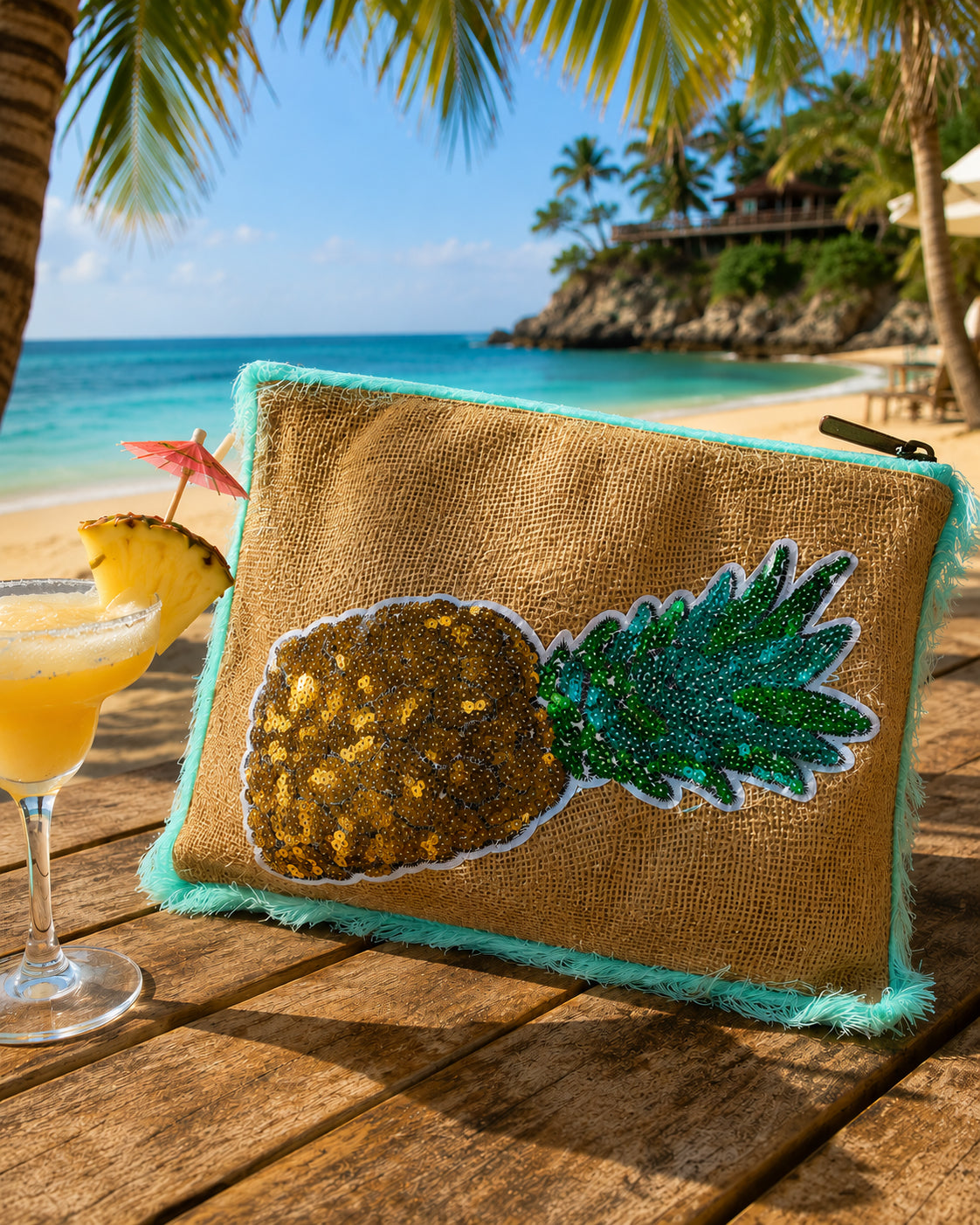 Hessian Beach Bag with Neon Trim image 3