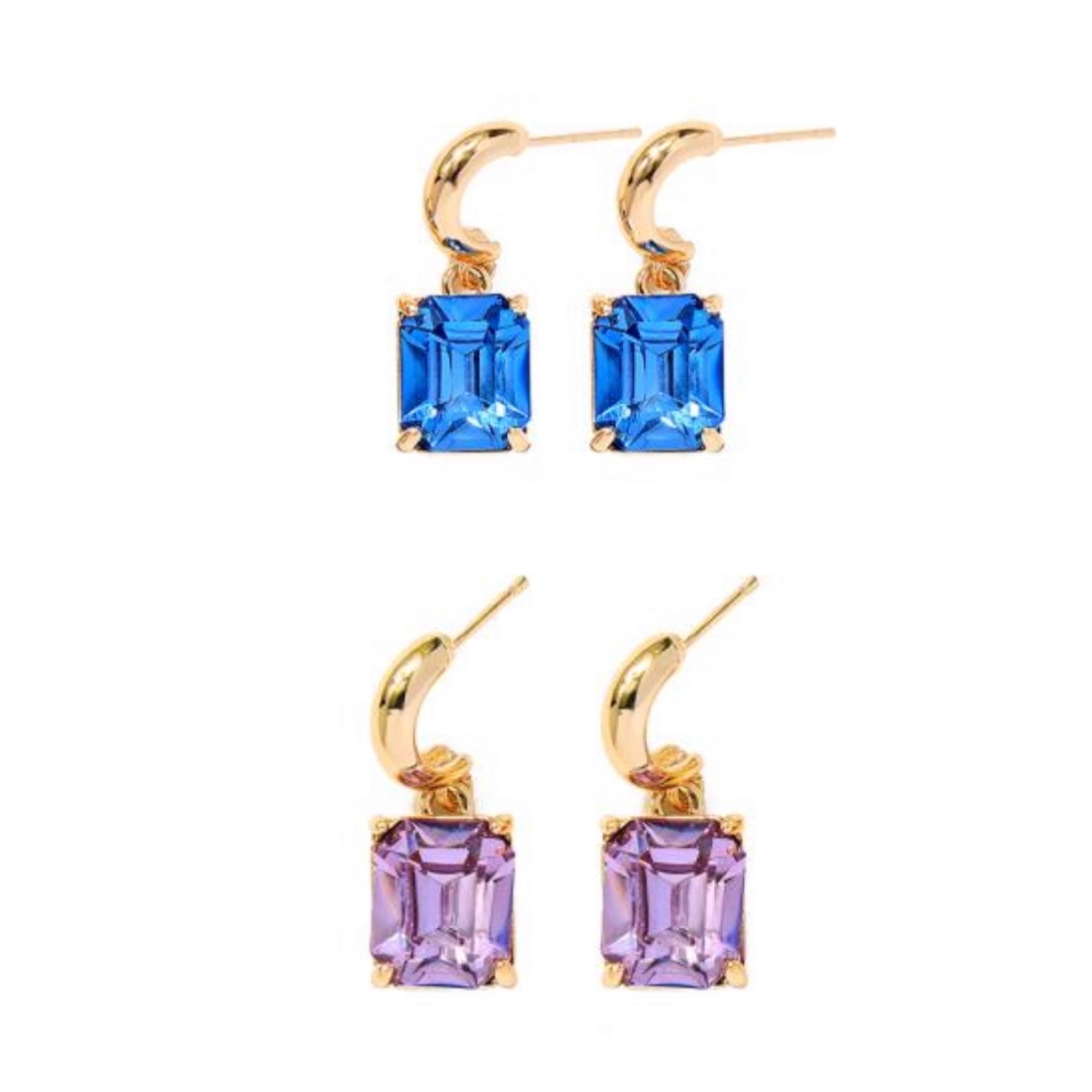 Single Gem Drop Half Hoop Earrings image 0