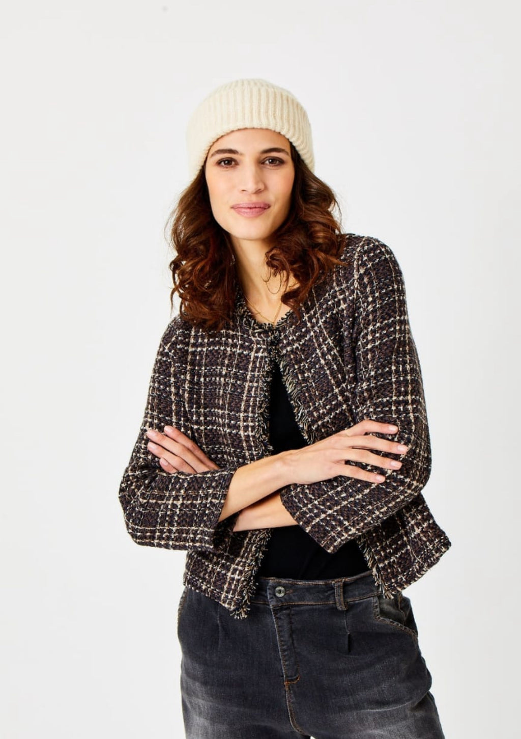 Jorge Brown Check Black Crop Jacket image 1