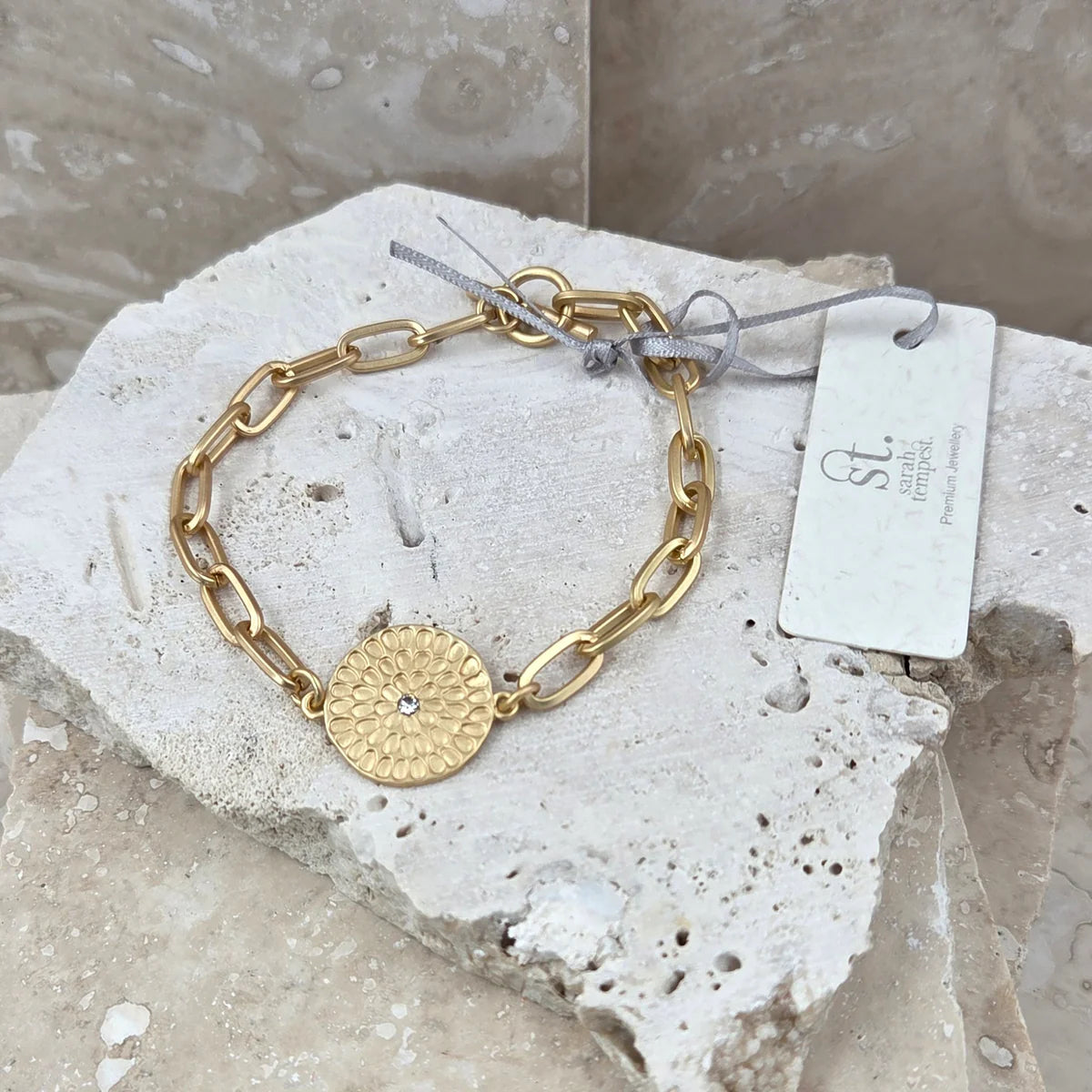 Temple Matt Gold Disc Earrings Necklace Bracelet  image 3
