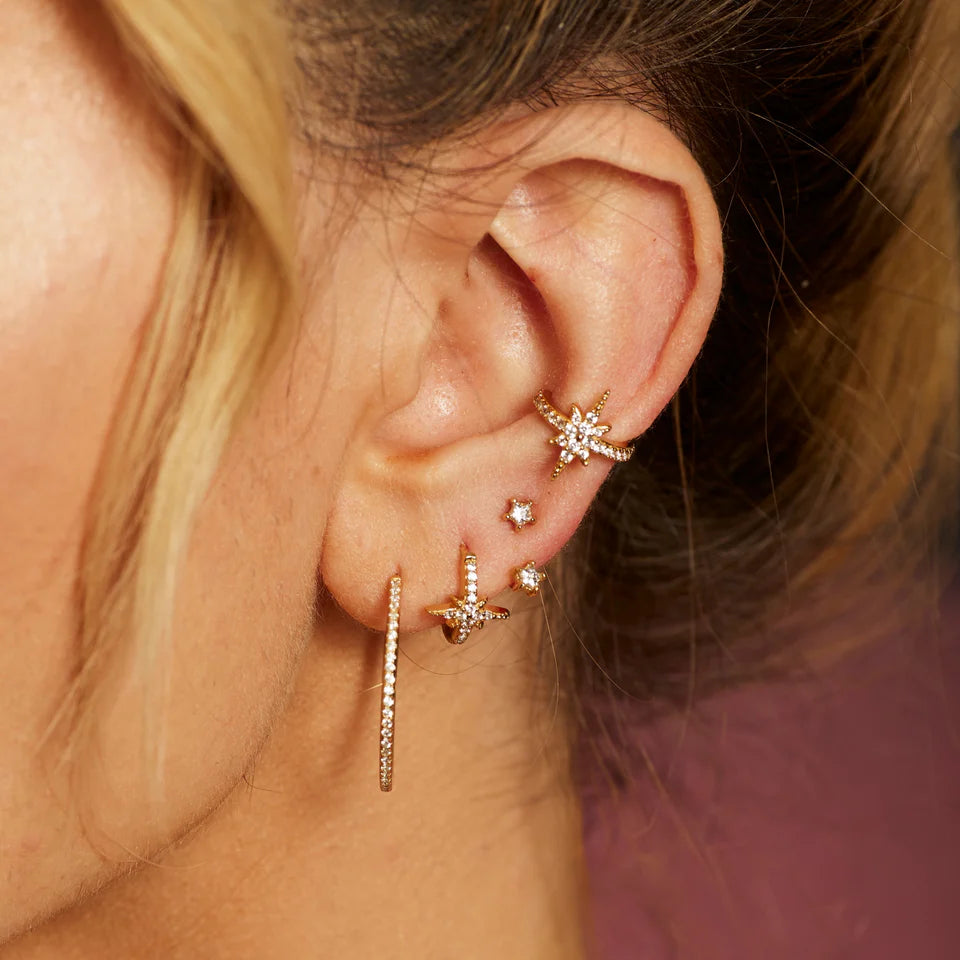 Slim Sparkling Gold Hoop Earrings  image 1