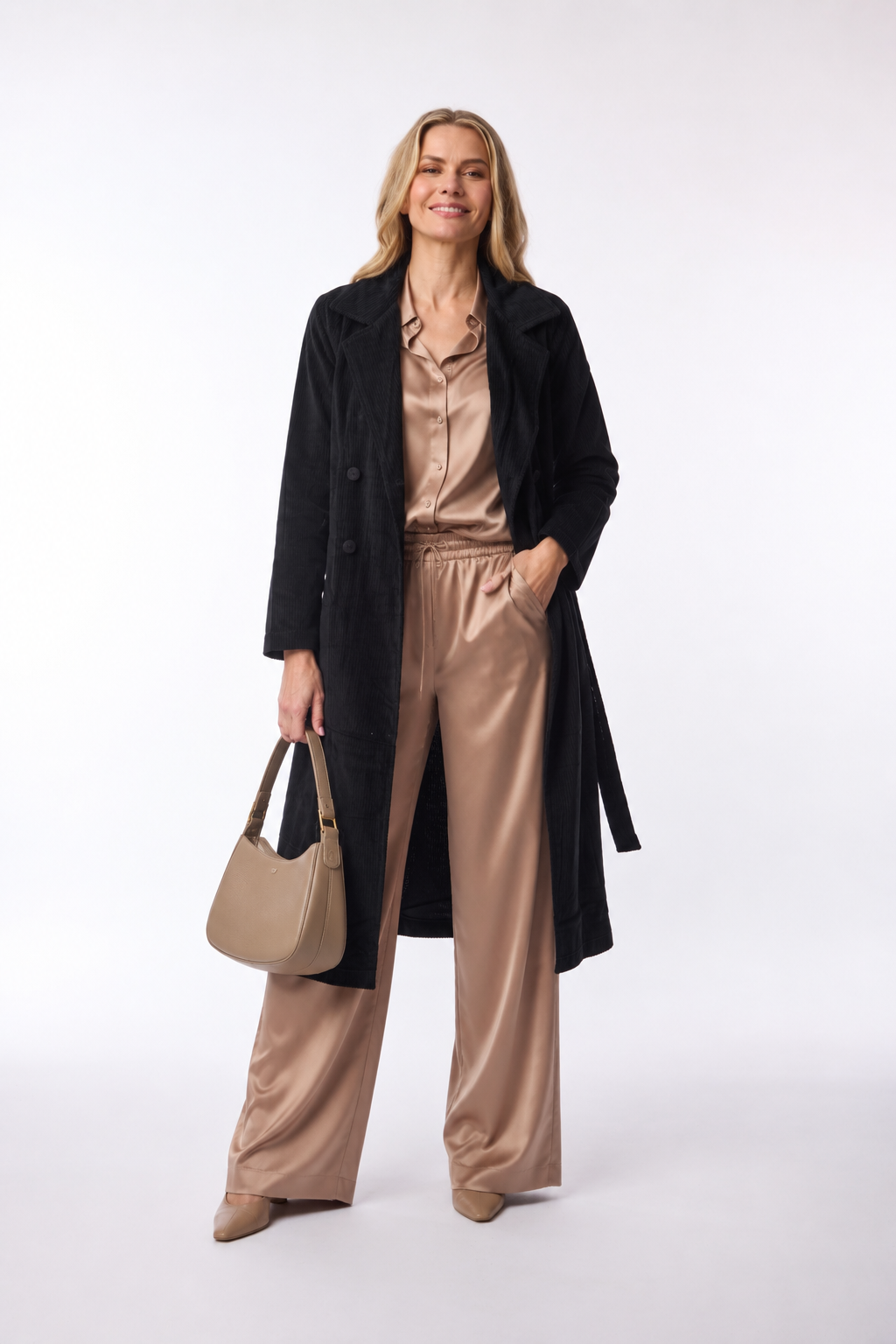 Ginny Cord Solid Trench Coat