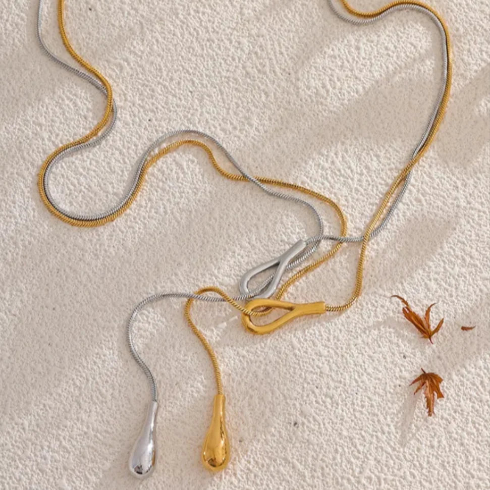 Teardrop Lariat Necklace in Gold or Silver image 0