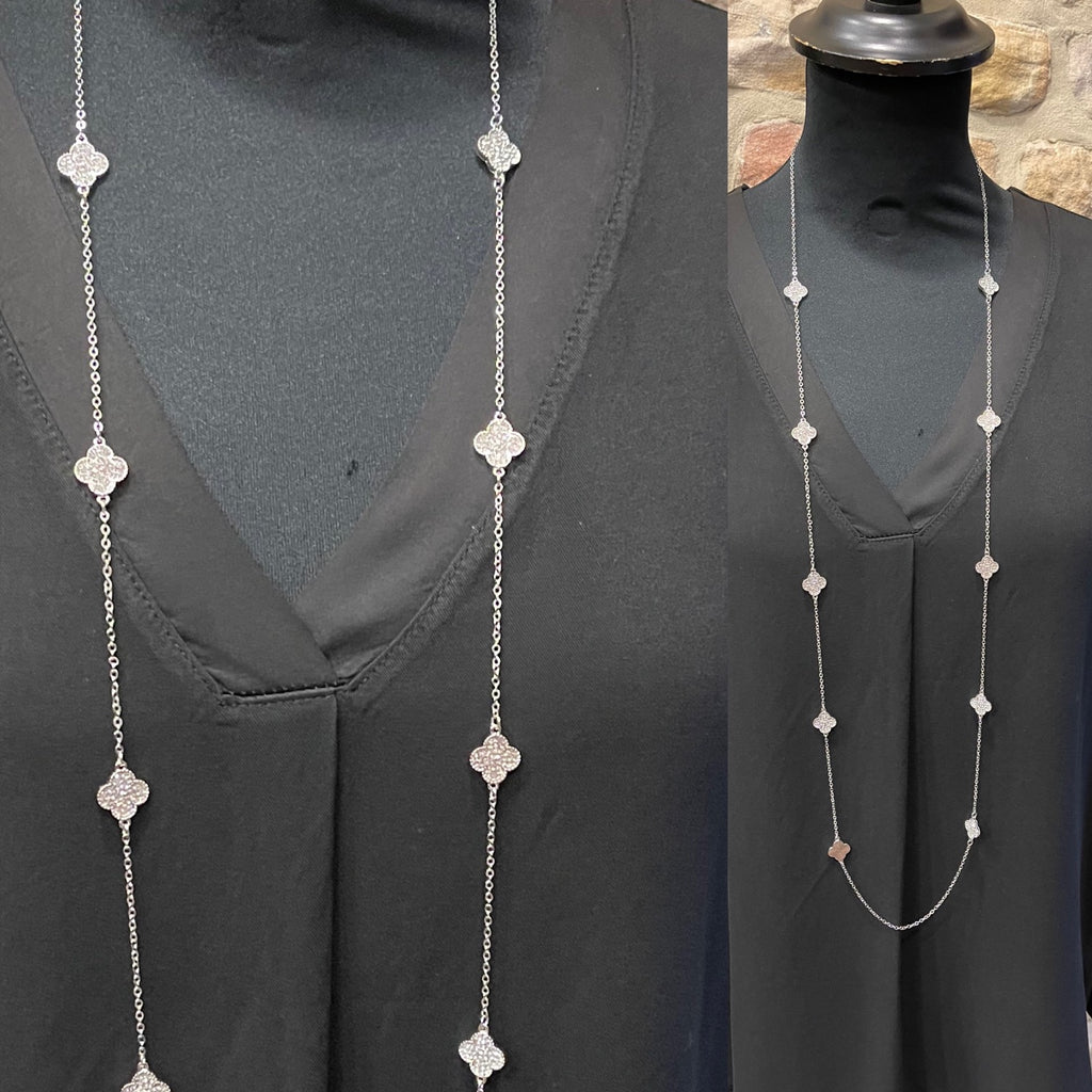 Long Necklace with Small Sparkle Flower Motif image 1
