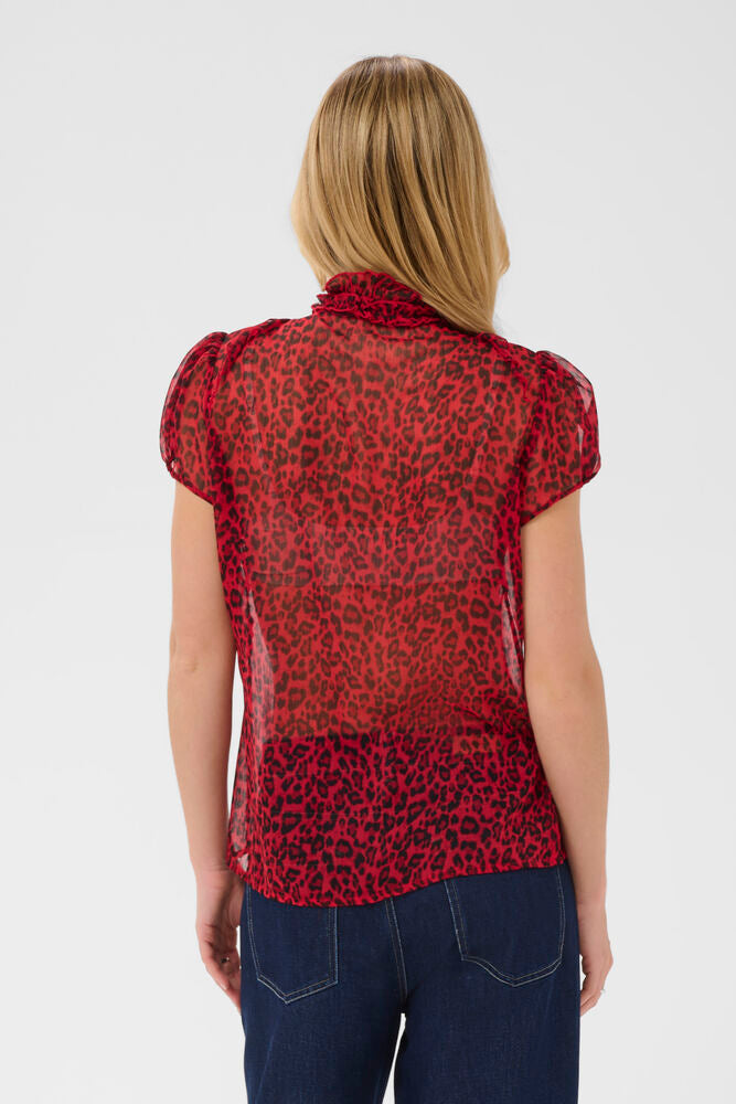 Saint Tropez Leopard Ruffle Front Shirt Top