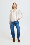Pulz Ditte Cream Stitch Detail Cotton Top image 0