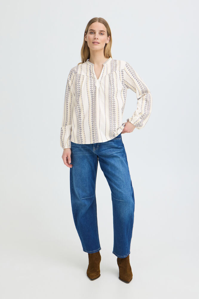 Pulz Ditte Cream Stitch Detail Cotton Top image 0