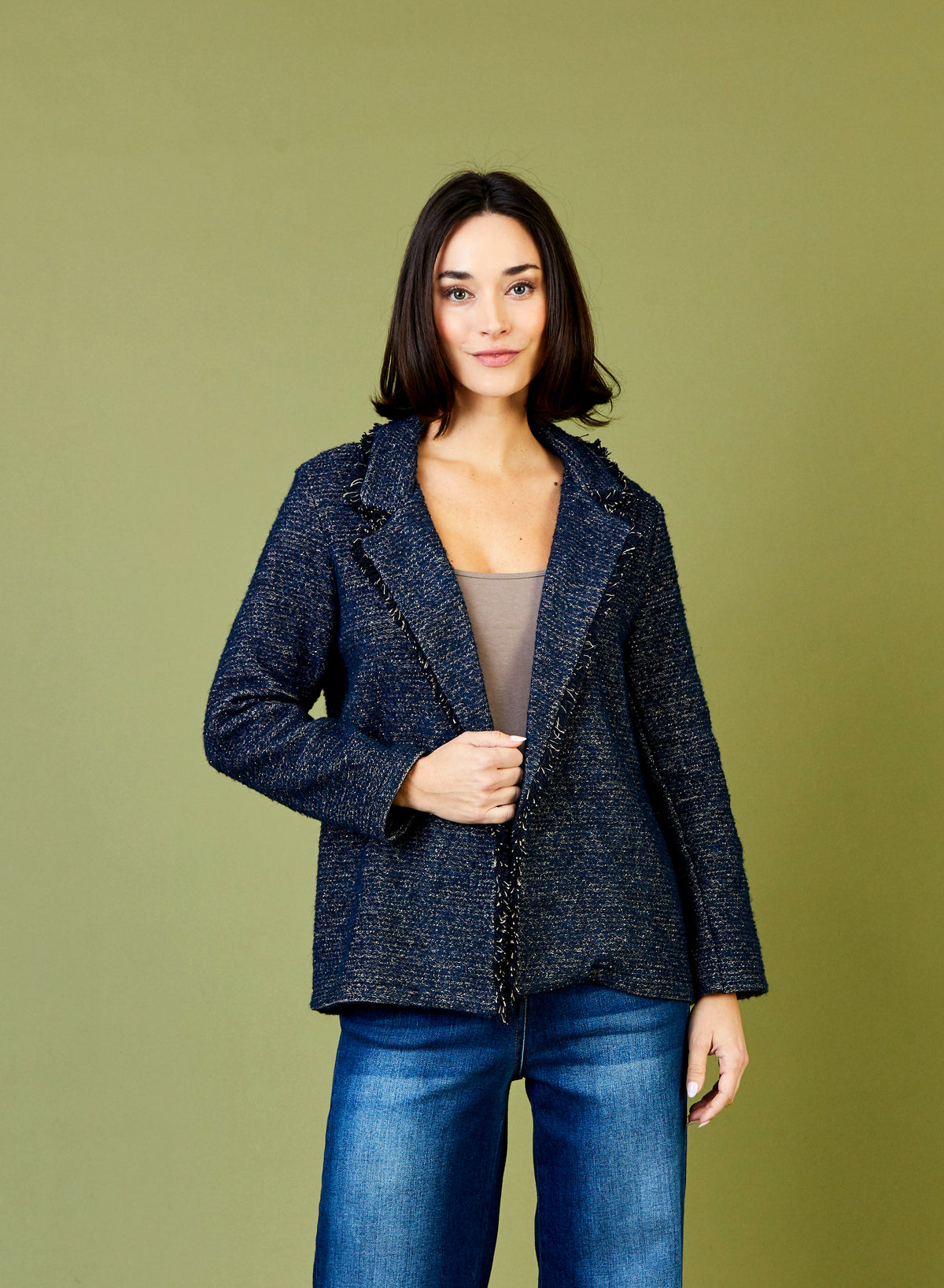 Bella Frayed Edge Lurex Longline Blazer
