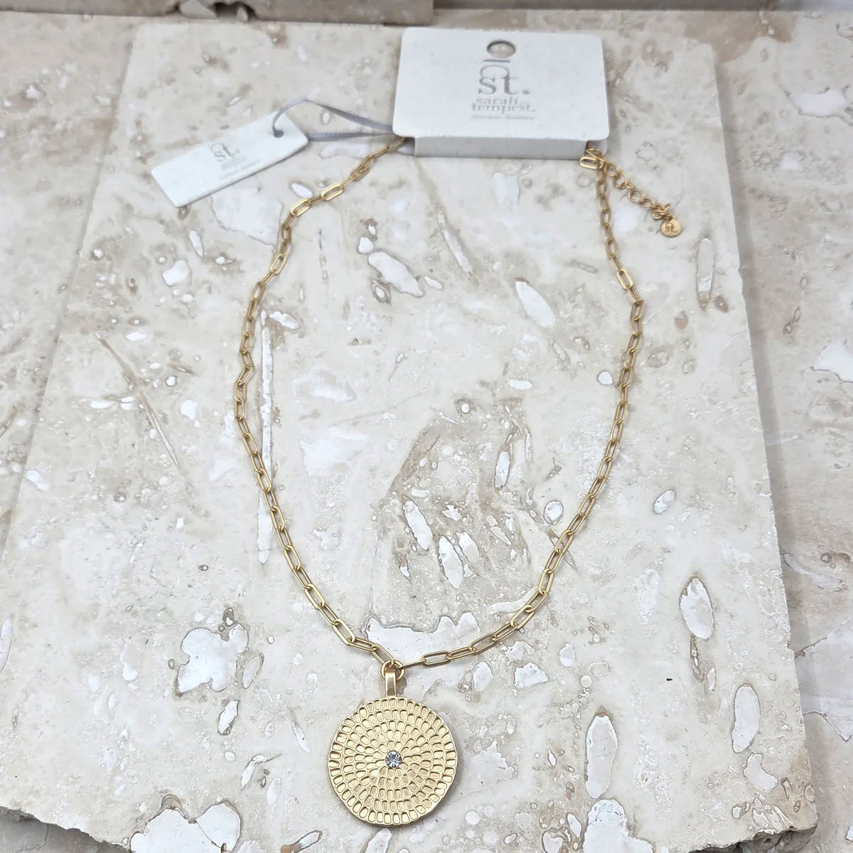 Temple Matt Gold Disc Earrings Necklace Bracelet  image 2