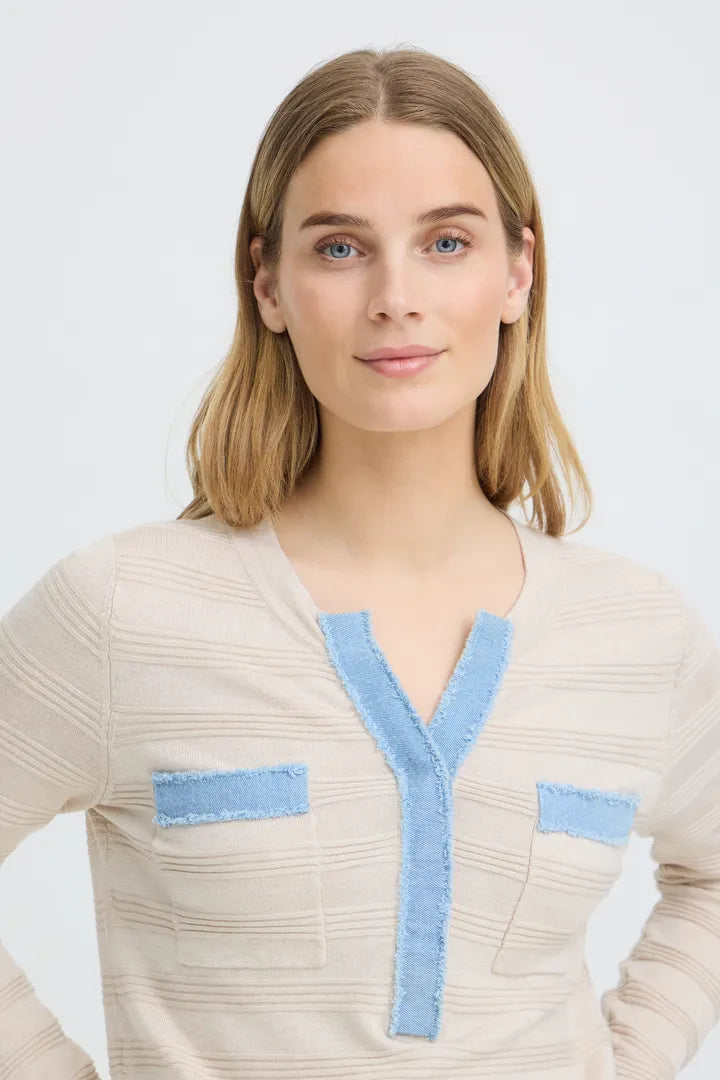 Pulz Sara Denim Trim Knit Sweater  image 9