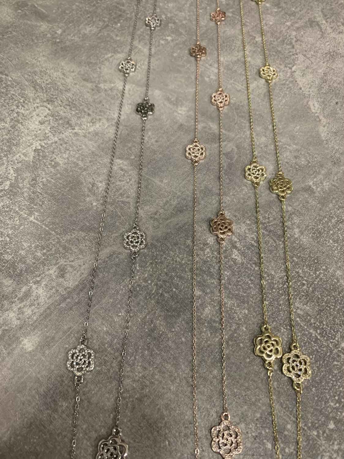 Long Necklace with Diamanté Flower Motif image 1