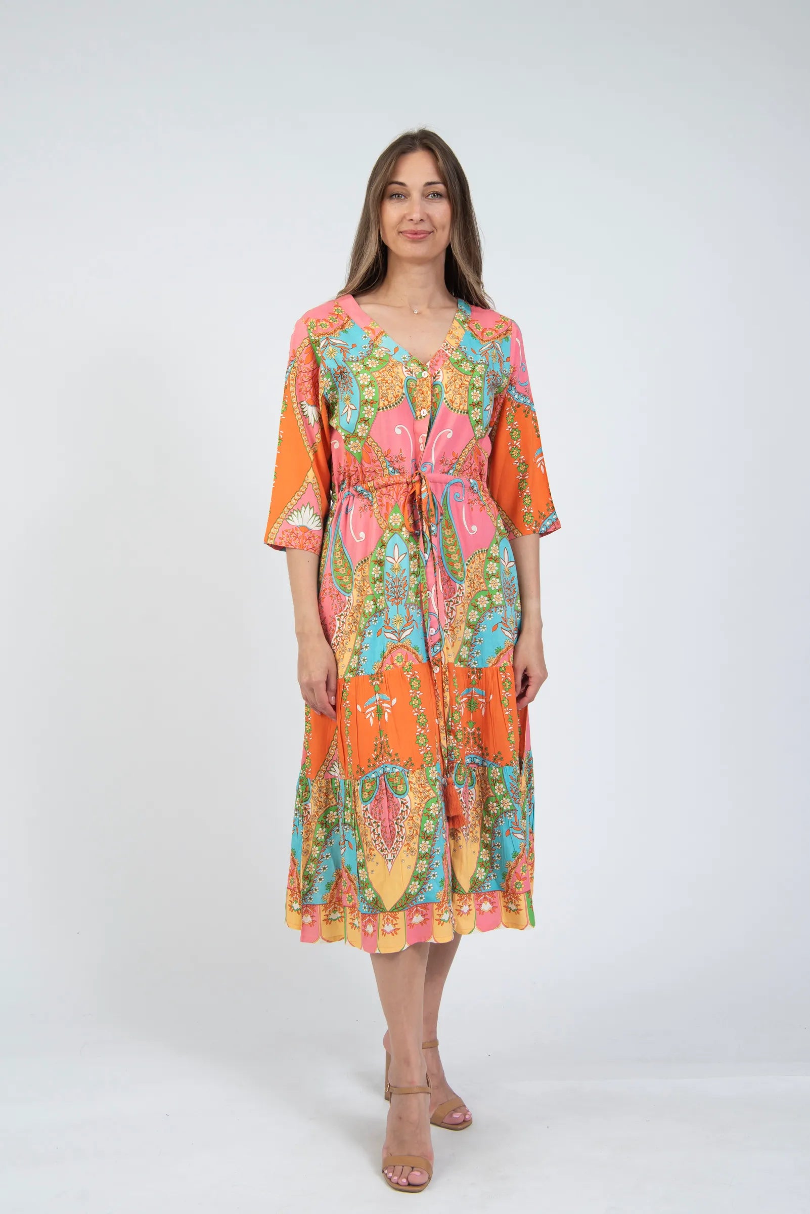 Sadie Coral Turquoise Midi Dress image 0