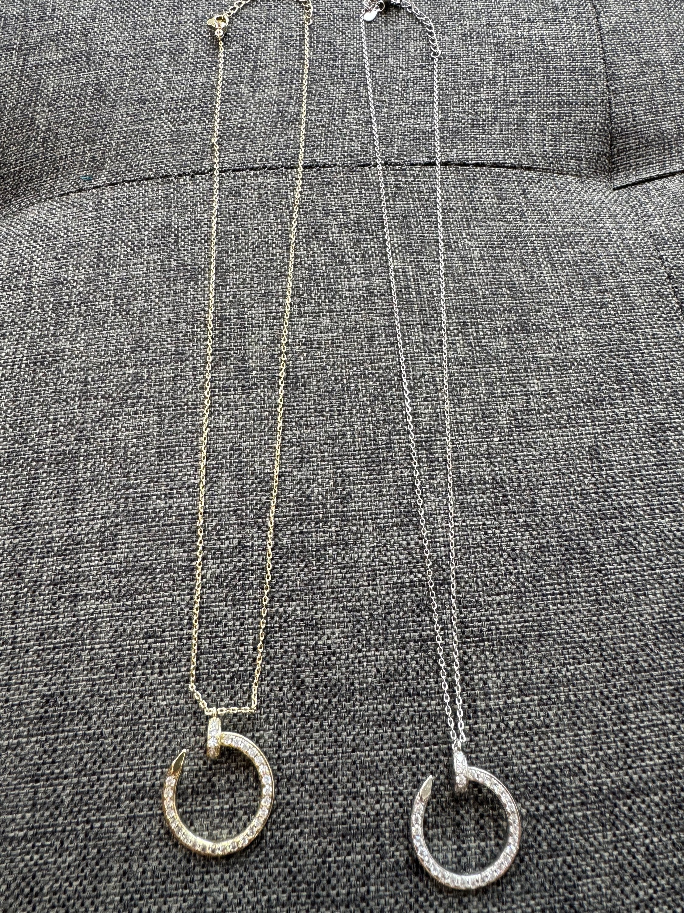 Diamanté Nail Short Pendant Necklace  image 2