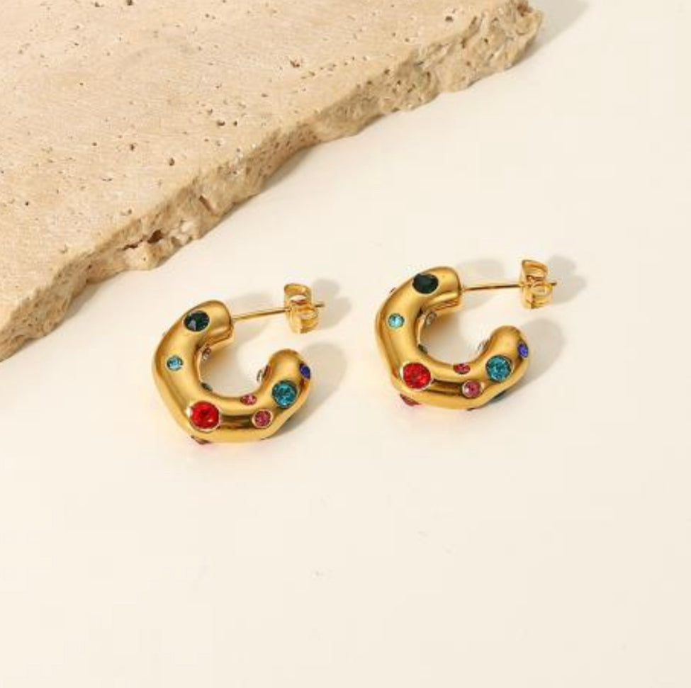 Jewel Encrusted Gold Hoop Earrings image 3