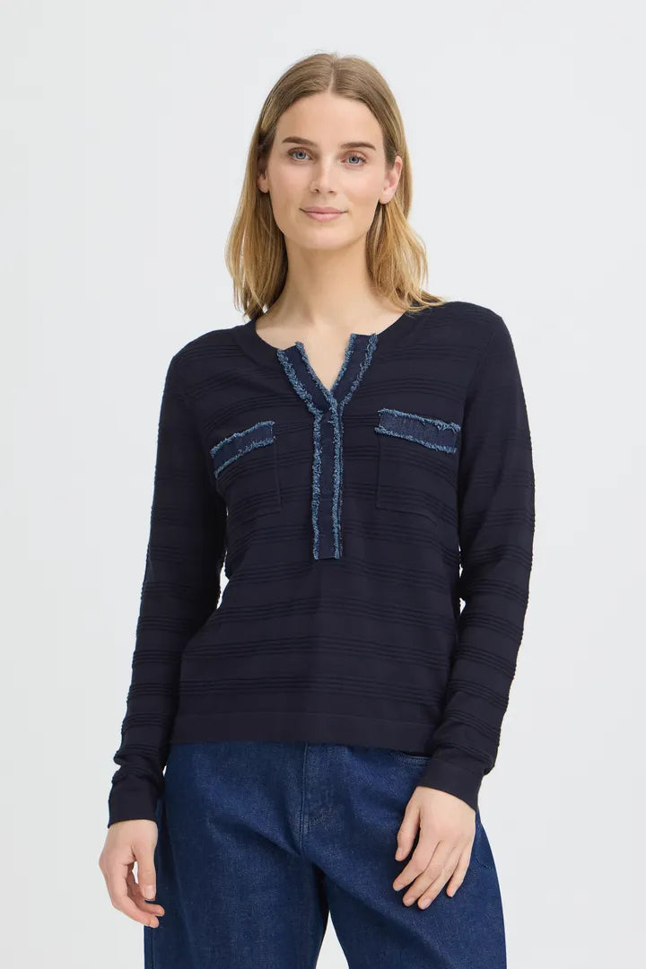 Pulz Sara Denim Trim Knit Sweater  image 6